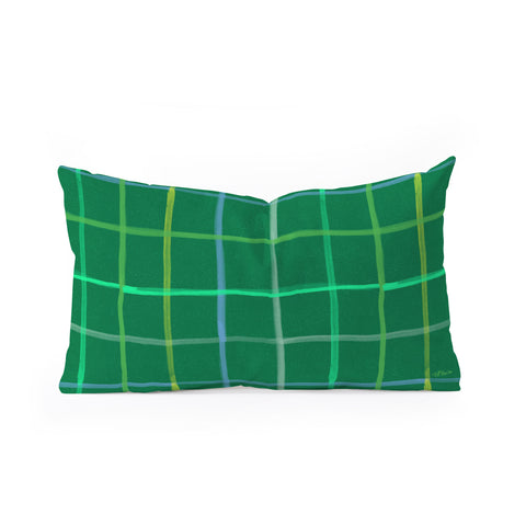 H Miller Ink Illustration Abstract Tennis Net Pattern Green Oblong Throw Pillow