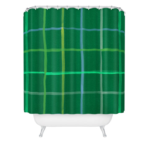 H Miller Ink Illustration Abstract Tennis Net Pattern Green Shower Curtain