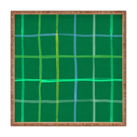 H Miller Ink Illustration Abstract Tennis Net Pattern Green Square Tray
