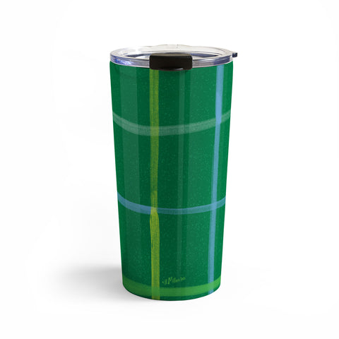 H Miller Ink Illustration Abstract Tennis Net Pattern Green Travel Mug