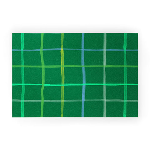 H Miller Ink Illustration Abstract Tennis Net Pattern Green Welcome Mat
