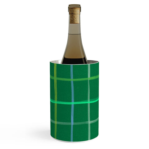 H Miller Ink Illustration Abstract Tennis Net Pattern Green Wine Chiller