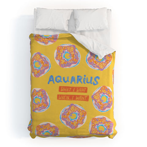 H Miller Ink Illustration Aquarius Confidence in Buttercup Yellow Duvet Cover