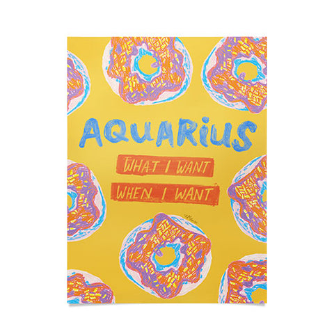 H Miller Ink Illustration Aquarius Confidence in Buttercup Yellow Poster