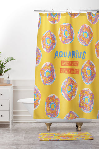 H Miller Ink Illustration Aquarius Confidence in Buttercup Yellow Shower Curtain And Mat
