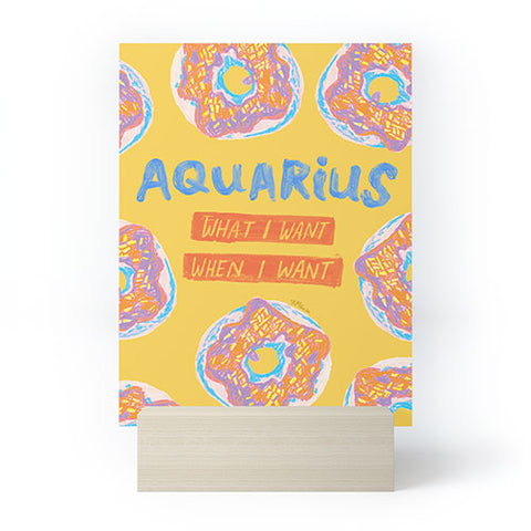 H Miller Ink Illustration Aquarius Confidence in Buttercup Yellow Mini Art Print