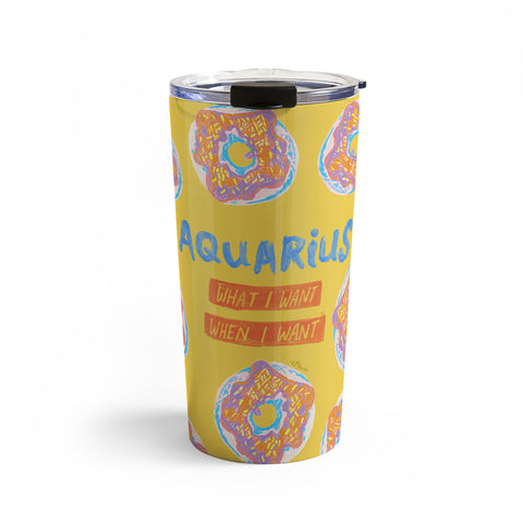 H Miller Ink Illustration Aquarius Confidence in Buttercup Yellow Travel Mug