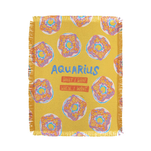 H Miller Ink Illustration Aquarius Confidence in Buttercup Yellow Throw Blanket