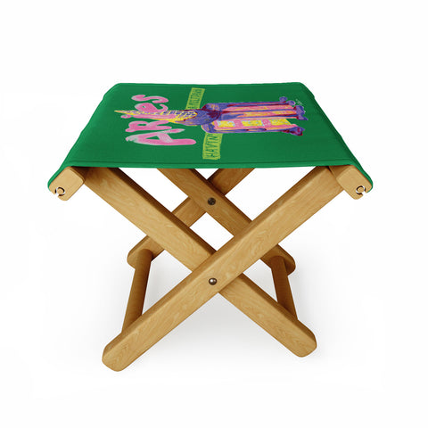 H Miller Ink Illustration Aries Dessert in Kelly Green Folding Stool