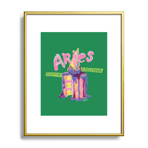 H Miller Ink Illustration Aries Dessert in Kelly Green Metal Framed Art Print