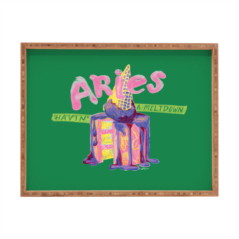 H Miller Ink Illustration Aries Dessert in Kelly Green Rectangular Tray