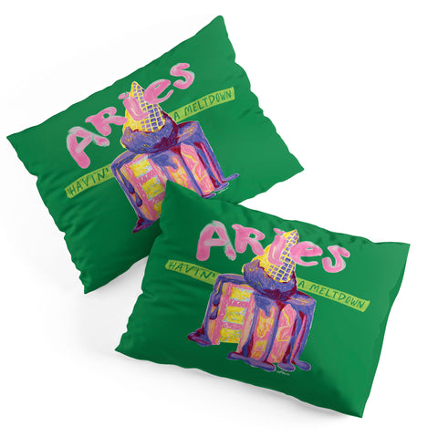 H Miller Ink Illustration Aries Dessert in Kelly Green Pillow Shams