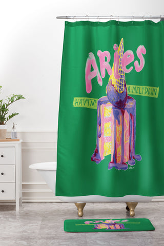 H Miller Ink Illustration Aries Dessert in Kelly Green Shower Curtain And Mat