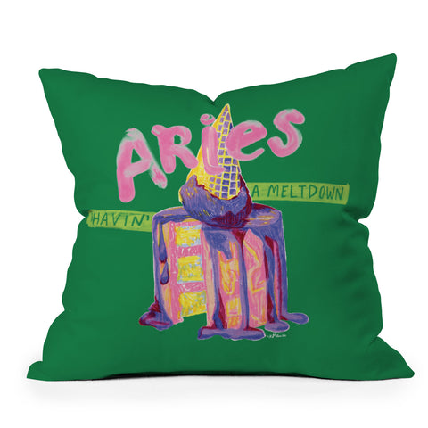 H Miller Ink Illustration Aries Dessert in Kelly Green Outdoor Throw Pillow