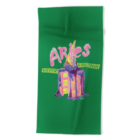 H Miller Ink Illustration Aries Dessert in Kelly Green Beach Towel