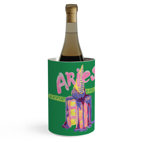 H Miller Ink Illustration Aries Dessert in Kelly Green Wine Chiller