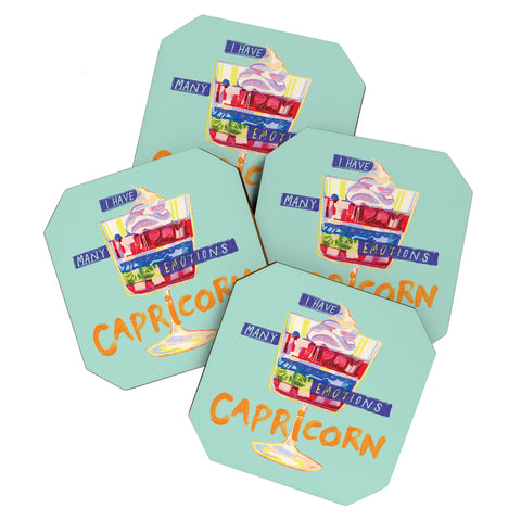 H Miller Ink Illustration Capricorn Feelings in Pastel Green Coaster Set