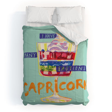 H Miller Ink Illustration Capricorn Feelings in Pastel Green Comforter