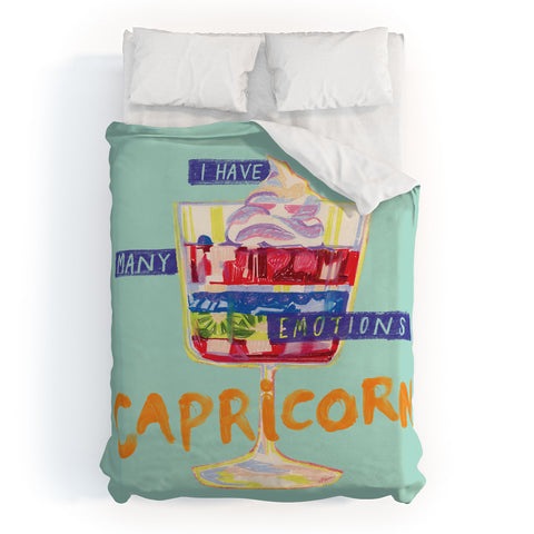 H Miller Ink Illustration Capricorn Feelings in Pastel Green Duvet Cover