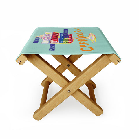 H Miller Ink Illustration Capricorn Feelings in Pastel Green Folding Stool