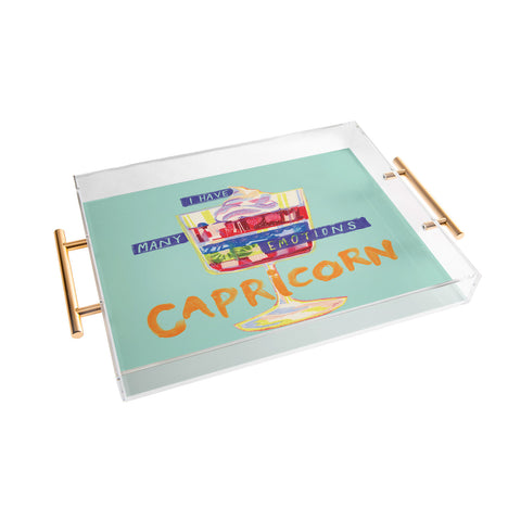 H Miller Ink Illustration Capricorn Feelings in Pastel Green Acrylic Tray