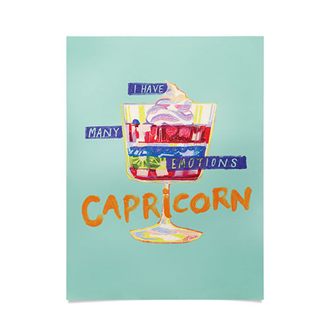 H Miller Ink Illustration Capricorn Feelings in Pastel Green Poster