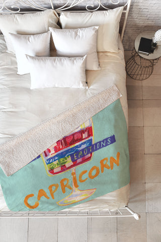 H Miller Ink Illustration Capricorn Feelings in Pastel Green Fleece Throw Blanket