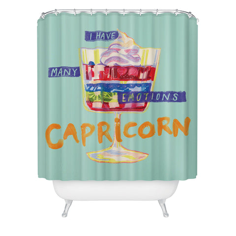H Miller Ink Illustration Capricorn Feelings in Pastel Green Shower Curtain