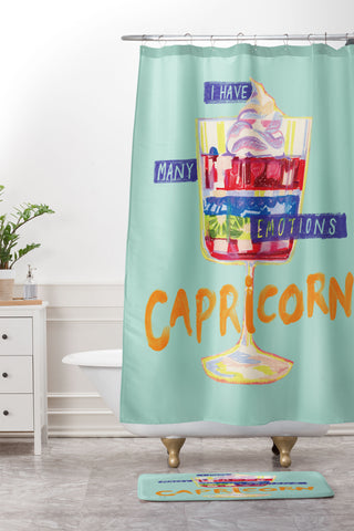 H Miller Ink Illustration Capricorn Feelings in Pastel Green Shower Curtain And Mat