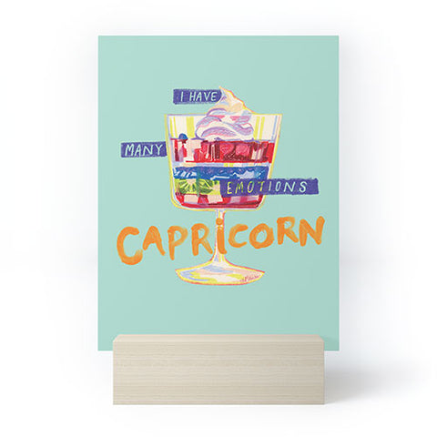 H Miller Ink Illustration Capricorn Feelings in Pastel Green Mini Art Print