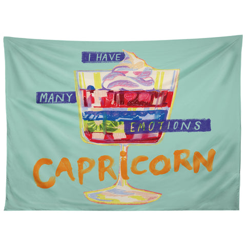 H Miller Ink Illustration Capricorn Feelings in Pastel Green Tapestry