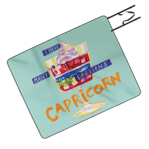 H Miller Ink Illustration Capricorn Feelings in Pastel Green Picnic Blanket