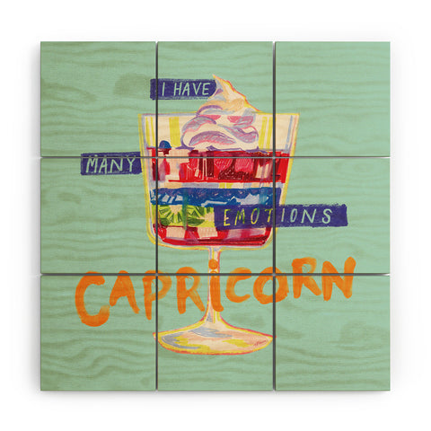 H Miller Ink Illustration Capricorn Feelings in Pastel Green Wood Wall Mural