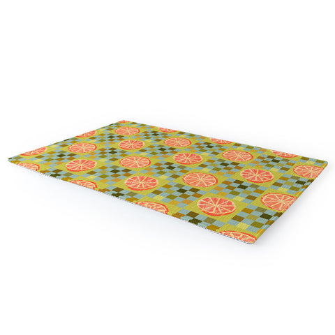 H Miller Ink Illustration Checkered Citrus Fruit in Sage Area Rug