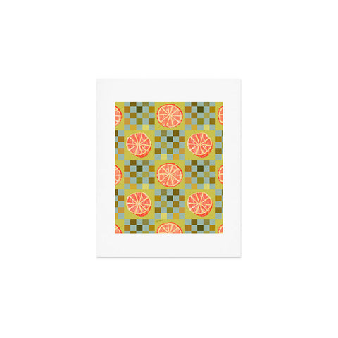 H Miller Ink Illustration Checkered Citrus Fruit in Sage Art Print