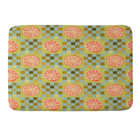 H Miller Ink Illustration Checkered Citrus Fruit in Sage Memory Foam Bath Mat