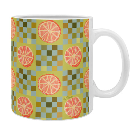 H Miller Ink Illustration Checkered Citrus Fruit in Sage Coffee Mug