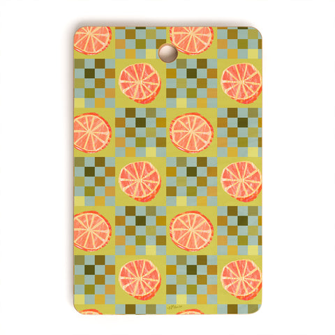 H Miller Ink Illustration Checkered Citrus Fruit in Sage Cutting Board Rectangle