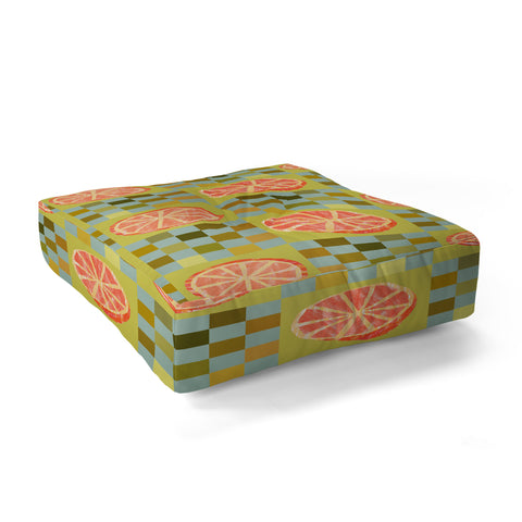 H Miller Ink Illustration Checkered Citrus Fruit in Sage Floor Pillow Square