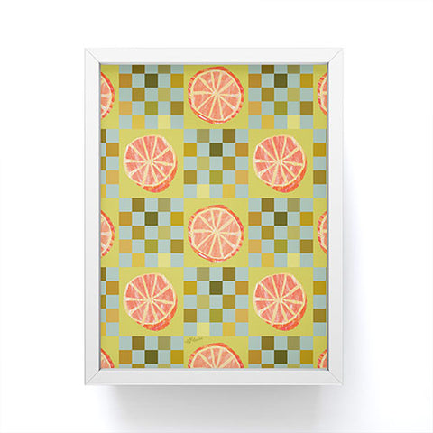 H Miller Ink Illustration Checkered Citrus Fruit in Sage Framed Mini Art Print
