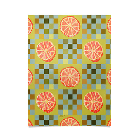 H Miller Ink Illustration Checkered Citrus Fruit in Sage Poster