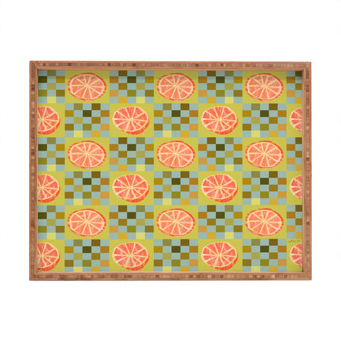 H Miller Ink Illustration Checkered Citrus Fruit in Sage Rectangular Tray
