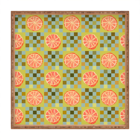 H Miller Ink Illustration Checkered Citrus Fruit in Sage Square Tray