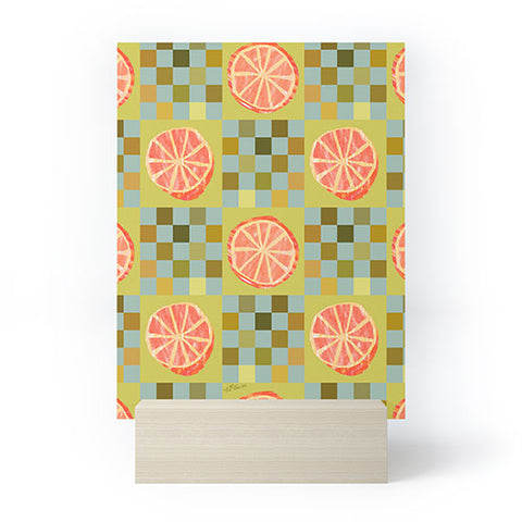 H Miller Ink Illustration Checkered Citrus Fruit in Sage Mini Art Print