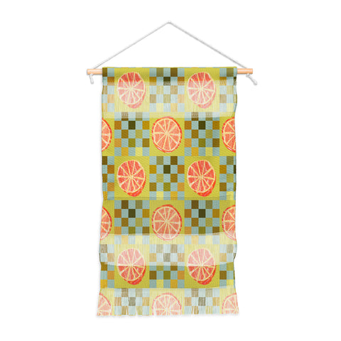 H Miller Ink Illustration Checkered Citrus Fruit in Sage Wall Hanging Portrait