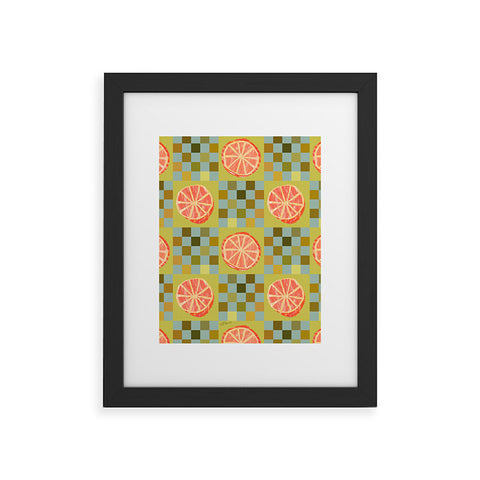 H Miller Ink Illustration Checkered Citrus Fruit in Sage Framed Art Print