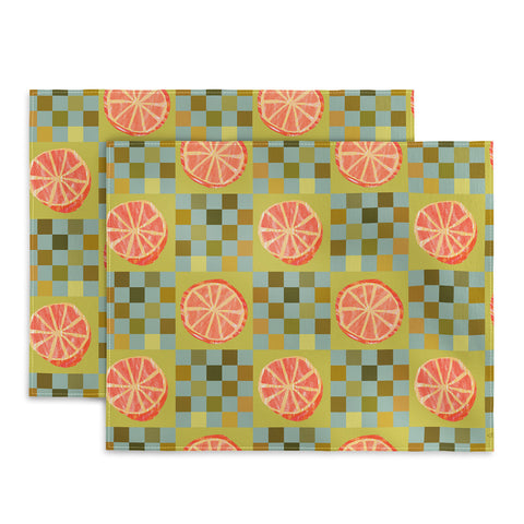 H Miller Ink Illustration Checkered Citrus Fruit in Sage Placemat