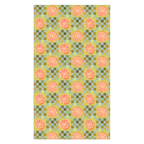H Miller Ink Illustration Checkered Citrus Fruit in Sage Tablecloth