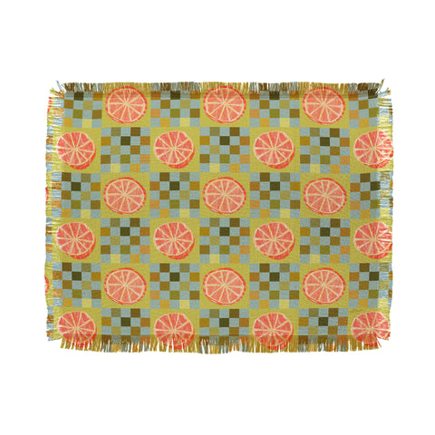 H Miller Ink Illustration Checkered Citrus Fruit in Sage Throw Blanket