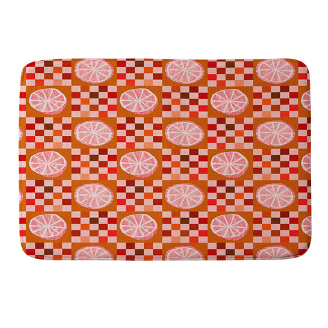 H Miller Ink Illustration Checkered Sliced Citrus Fruit Memory Foam Bath Mat